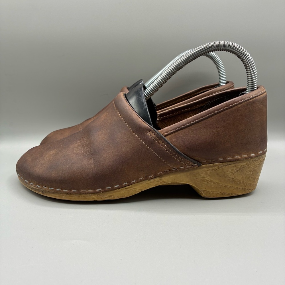 L.L. Bean Brown Leather Clogs Women’s 8.5 M Slip On Wedge Round Toe - Picture 3 of 8